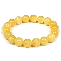 Yellow Calcite Bracelet 10 mm Round Bead Reiki Healing Crystal Bracelet for Unisex (Color : Yellow)