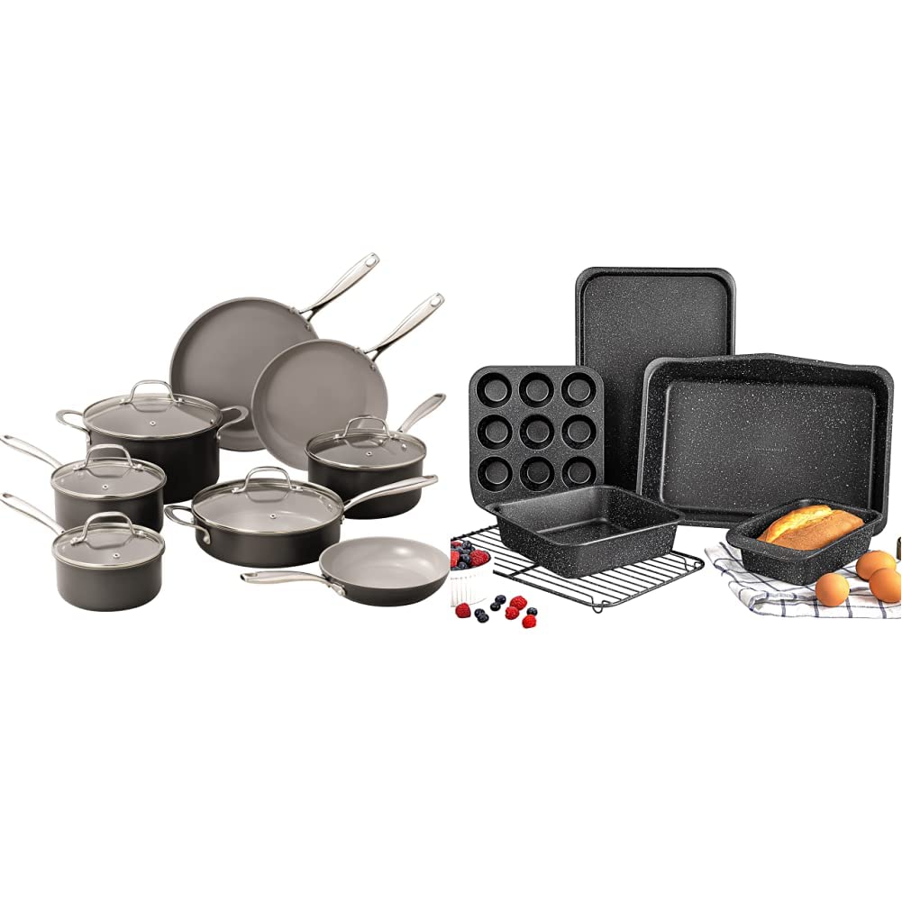 Granitestone Pro Hard Anodized Pots and Pans Set 13 Piece Premium Cookware Set & Even Heating Oven Pan Set with Square & Round Baking Pan Muffin Pan, Loaf Pan & Baking Sheet