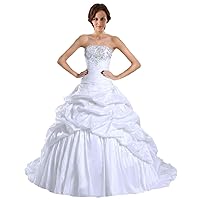 Women's Strapless Puffy Taffeta Ball Gown Wedding Dresses for Brides
