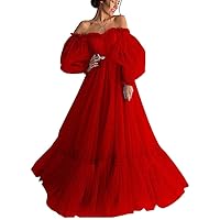 Women's A Line Off Shoulder Quinceanera Dress Long Puffy Sleeve Appliques Tulle Ball Gowns (as1, Numeric, Numeric_4, Regular, Regular, Red)