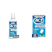 ACT Dry Mouth Anticavity Zero Alcohol Fluoride Mouthwash, Soothing Mint, 33.8 fl. oz. & ACT Dry Mouth Moisturizing Gum, 20 Pieces, Sugar Free Soothing Mint