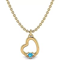 ABHI Created Heart Cut Blue Topaz Gemstone 925 Sterling Silver 14K Gold Finish Heart Shape Claddagh Pendant Necklace for Women's & Girl's