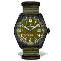 Cestrian Field Series Automatic Mens Green Dial Black PVD Case Nylon Strap Military Style Watch 200m CF321N5660
