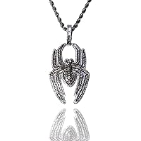 Custom SPIDER Men Women Italy White Gold Finish Iced Silver Charm Ice Out Pendant Stainless Steel Real 3 mm Rope Chain, Mans Jewelry, Iced Pendant, Rope Necklace 16
