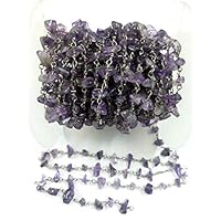 5 Feet Natural Amethyst Chips Uncut Beaded Chain - Black Plated Wire Wrapped Rosary Chain - Amethyst Chips Rosary Beaded Chain 4-6mm by Gemswholesale
