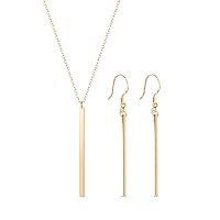Vertical Bar Pendant Necklace Earrings - Simple Long lariat Chain Minimalist Dangle Earrings for Women 2.4