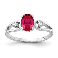 Solid 14k White Gold 7x5mm Oval Ruby Diamond Engagement Ring (.05 cttw.)