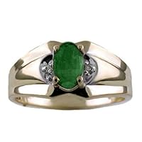 Rylos Mens Rings 14K Yellow Gold - Mens Emerald & Diamond Ring Band 7X5MM Color Stone Gemstone Rings For Men Mens Jewelry Gold Rings