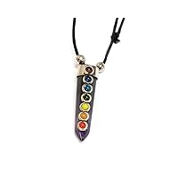 Rainbow Chakra Seed Beaded Hexagonal Healing Gemstone Crystal Point Pendant Adjustable Necklace - Womens Fashion Handmade Jewelry Boho Accessories