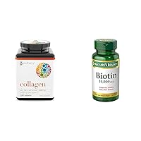 Collagen with Vitamin C, Advanced Hydrolyzed Formula for Optimal Absorption & Nature's Bounty Biotin, Supports Healthy Hair, Skin and Nails, 10,000 mcg, Rapid Release Softgels, 120 Ct