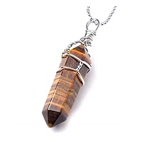 Creative Club 1pc Real Natural Golden Yellow Tiger Eye Gemstone Drop Pendant Necklace Healing Reiki Chakras Energy Rock 18 Inch Women Men Stainless Steel Surgical Jewellery GGP-E1