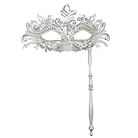 MasksMasquerade Mask on Stick Metal Handheld Mardi Gras Mask Detachable Masquerade Ball Mask for Party Costume Accessories Silver