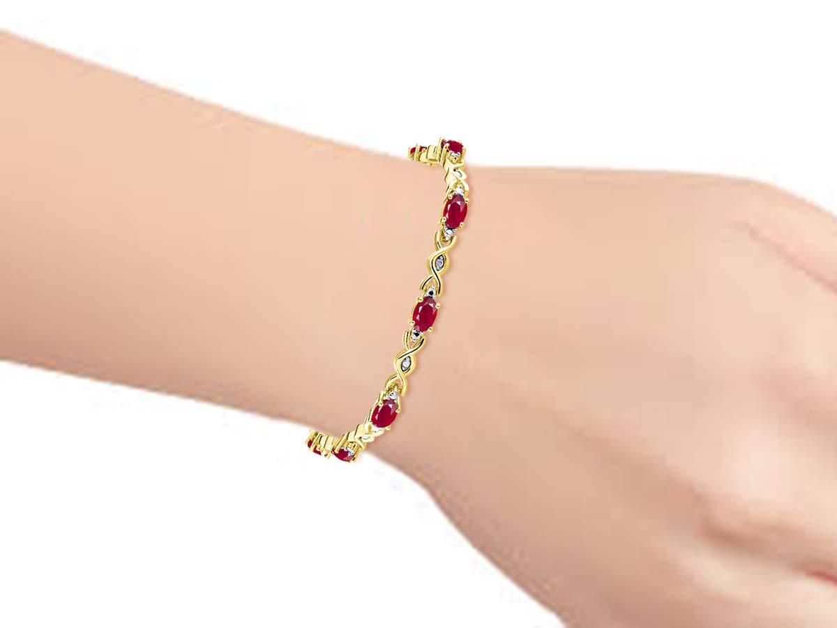 Stunning Ruby & Diamond XOXO Hugs & Kisses Tennis Bracelet Set in Yellow Gold Plated Silver - Adjustable to fit 7