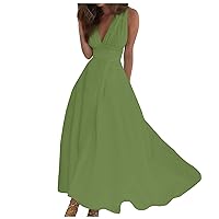 Women's Summer V-Neck Long Dress Casual Botanical Print V Neck Short Sleeve Ruffle Hem Split Beach Long Dresses 2024