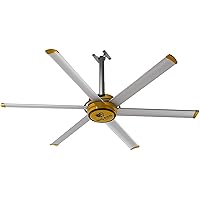 Big Ass Fans - E-Series, Indoor Commercial/Residential Ceiling Fan (6 Blades), Gearless Direct Drive Motor, 110-125V/1ph, Silver/Yellow, Variable Speed Wired Wall Controller (7 ft (E7/2025))