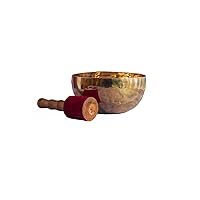 Singing Bowl | Seven Metals | Hand Hammered | Chakra activation | Healing | Meditation | Sound Healing | Tibetan Buddhist Prayer Instrument with Wooden Stick | Music Therapy | Mementos India | 12cm