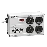 Tripp Lite Isobar 4 Outlet 230V Surge Protector Power Strip, 6ft Cord, Right-Angle Plug, Metal (IB4-6/220)