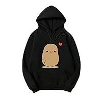 Women's Cartoon Potato Hoodie Long Sleeved Sweater With Pocket Loose Hooded Sweatshirt Casual Pullover For Teen Girls