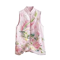 chinese style women elegant vest traditional coat lady tangsuits sleeveless floral waist