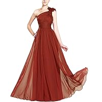 Women's One Shoulder Chiffon Bridesmaid Dresses A Line Pleated Evening Gowns