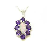 Luxury Ladies Solid White 9ct Gold Natural Opal & Amethyst Cluster Pendant Necklace