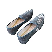Vintage Embroidery Women Flats Lotus Embroidered Cotton Fabric Shoes Woman Comfort Soft Sole Slip On Flat Shoes