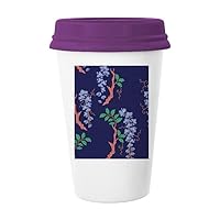 Purple Japanese Culture Leaf Coffee Mug Glass Pottery Ceramic Cup Lid Gift