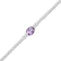 9.0 x 7.0mm Oval Cut Amethyst And White D/VVS1 Diamond Link Bracelet For Womens Girls In 925 Sterling Silver