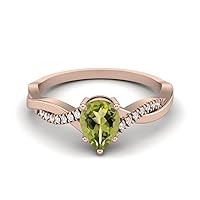 7X5MM Pear Shape Green Peridot Gemstone 925 Sterling Silver Solitaire Split Shank Women Anniversary Ring