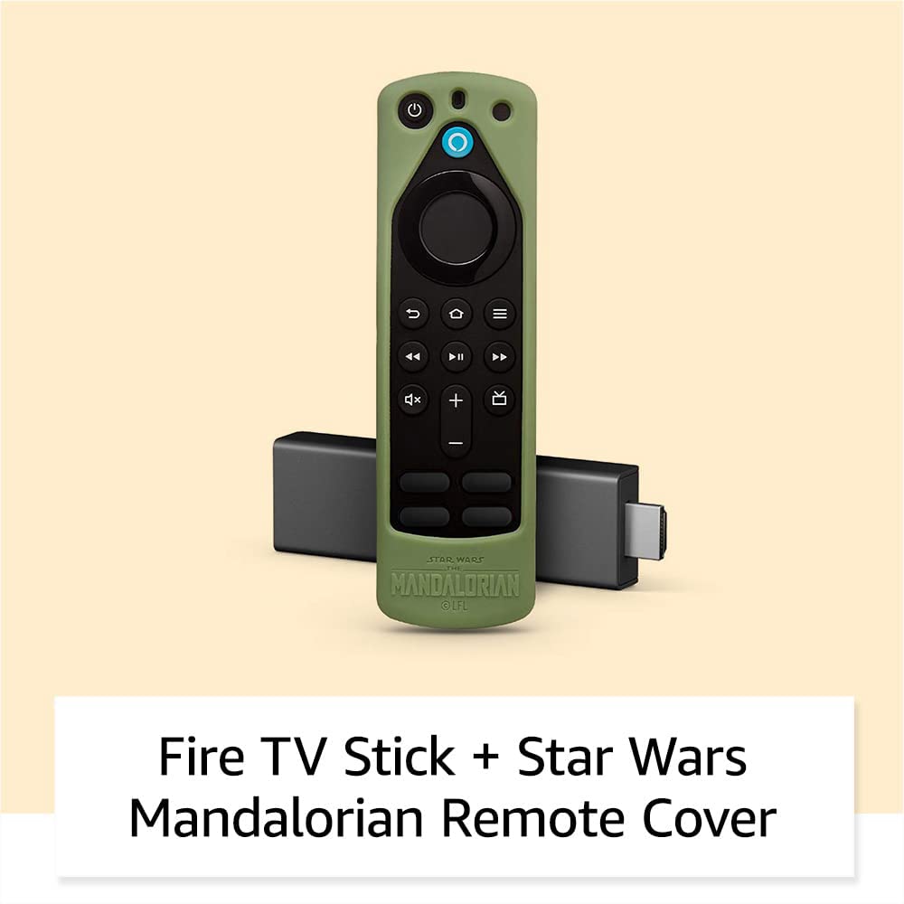 Fire TV Stick (3rd Gen) with Alexa Voice Remote (includes TV controls) + Star Wars The Mandalorian remote cover (Grogu Green)
