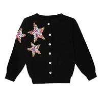 Baby Toddler Girls' Cardigans Sweaters Sequin Star Cotton Button-Down Long Sleeve Knit Sweater Tops