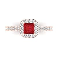 Clara Pucci 1.37ct Brilliant Princess Cut Solitaire with accent Simulated Red Ruby designer Modern Statement Ring Solid 14k Rose Gold