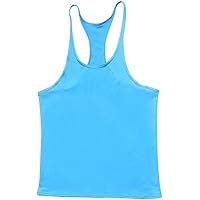 QY Men's Y Back Muscle Fitness Gym Stringer Tank Tops Bodybuilding Workout Sleeveless Shirts LightBlue 2X