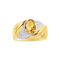 Rings for Women 14K Yellow Gold Ring Oval 8X6MM Gemstone & Genuine Diamonds Classic Design Color Stone Jewelry for Women Gold Rings For Women Diamond Rings for Women Size 5,6,7,8,9,10