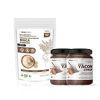 Organic Maca Powder, 8oz Bag - Peruvian Maca Root, Vegan, USDA Organic + Organic Yacon Syrup, Antioxidant-Rich Sweetener, 2-Pack. Boost Energy, Vitality, Keto-Friendly Peruvian Goodness.