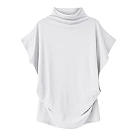 Half Turtleneck Doll Sleeve T-Shirt Women, Ladies Summer Solid Tops Mock Neck Dolman Short Sleeve Turtleneck Tops