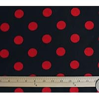 Polycotton Fabric Printed Polka DOTS RED - Black Background / 60