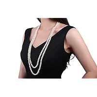 JYX Pearl Double Strand Necklace Classic 8-9mm White Freshwater Pearl Long Strand Necklace Opera Length 32