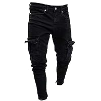 Men's Distressed Moto Biker Jeans Ripped Punk Gothic Zipper Denim Pants Hip hop Tapered Leg Slim Fit Jean