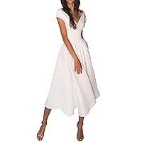 Reception Little White Dress Simple Wedding Dresses A-Line V Neck Cap Sleeve Tea Length Bridal Gowns 2024