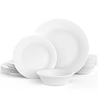 Dinnerware Set, HomeElves 18-PCS Kitchen Opal Dishes Set Service for 6, Lightweight Glass Plates and Bowls Set, Break and Chip Resistant, Safety for Microwave & Dishwasher, Round, BY18-1
