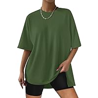 LOMON Women's Oversized Short Sleeve T-Shirts Summer Crewneck Workout Tops Loose Side Slit Casual Basic Tee