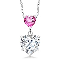 Gem Stone King 925 Sterling Silver Pink Mystic Topaz Pendant with Chain Set with Moissanite (2.40 Cttw)