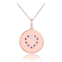 14K ROSE GOLD HEART DIAMOND AND RUBY DISC PENDANT NECKLACE - Pendant/Necklace Option: Pendant With 18