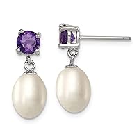 925 Sterling Silver Dangle Post Earrings Amethyst and 7 8mm Freshwater Cultured Pearl Teardrop Earrings Measures 20x8mm Wid Jewelry Gifts for Women