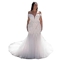 Plus Size Off Shoulder Lace up Corset Sequins Mermaid Wedding Dresses for Bride with Train Bridal Ball Gowns Long