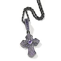 Hip Hop Jewelry Cross Pendant Necklace Gold Filled Square CZ Zircon Bling Necklace with Stainless Chain Rapper Accessories Gift