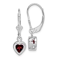 925 Sterling Silver Bezel Polished Open back 6mm Love Heart Garnet Leverback Earrings Measures 25x7mm Wide Jewelry for Women