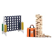 ECR4Kids Jumbo 4-to-Score, Giant Game, Blue/Gold & Jenga Official Giant JS6 - Extra Large Size Stacks to Over 4 feet, Includes Heavy-Duty Carry Bag, Premium Hardwood Blocks, Splinter Resistant