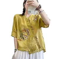 Suit Chinese Shirt Traditional Clothing Women Hanfu Spring Summer Cotton Hemp Embroidered T-Shirt
